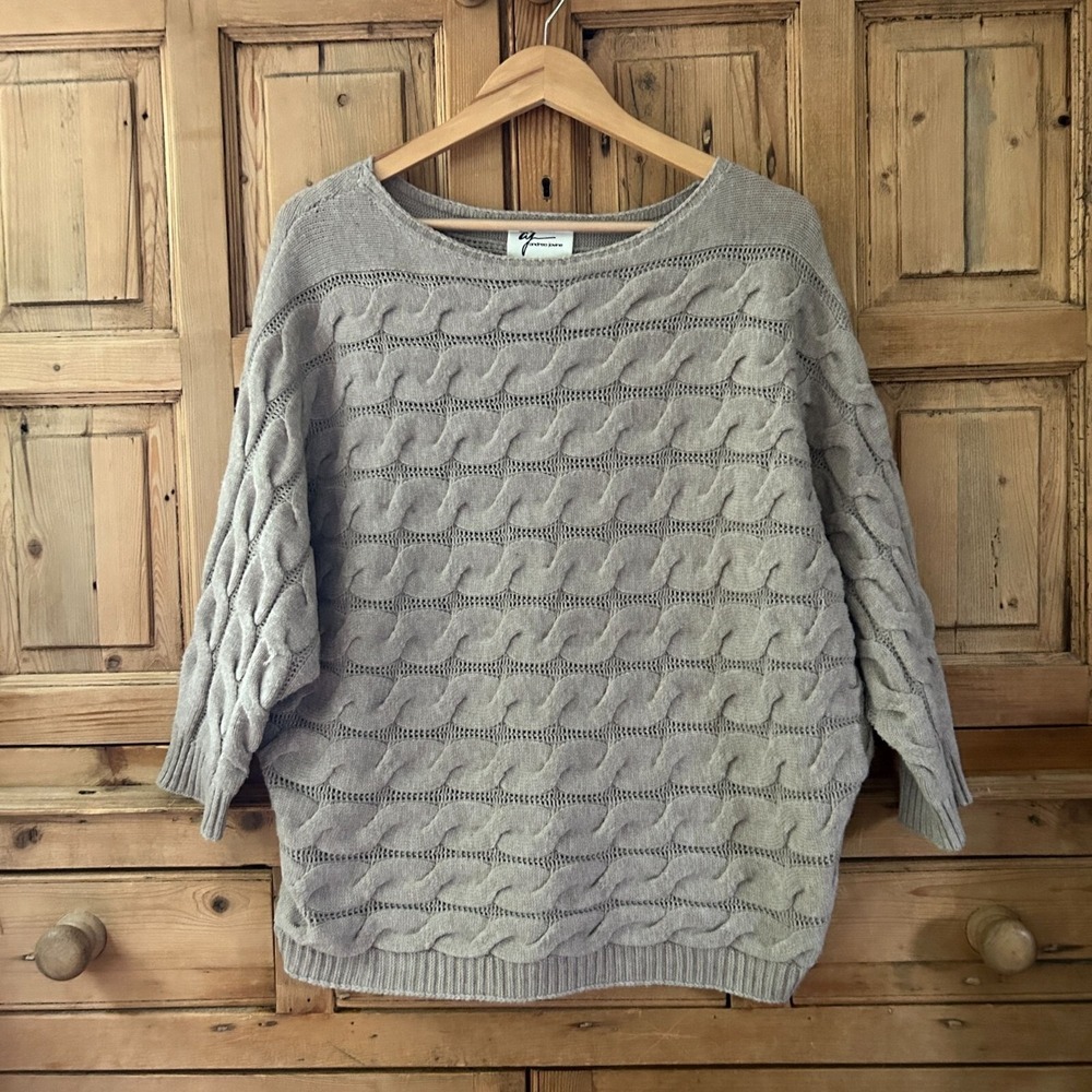 Andrea Jovine‎ Tan Chunky Cable Knit 3/4 Sleeve Boat Neck Womens Size Large